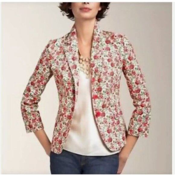 Talbots Grace‎ Fit Blazer Jacket Floral Rose 3/4 Sleeve Cottagecore Boho Spring - Picture 3 of 16
